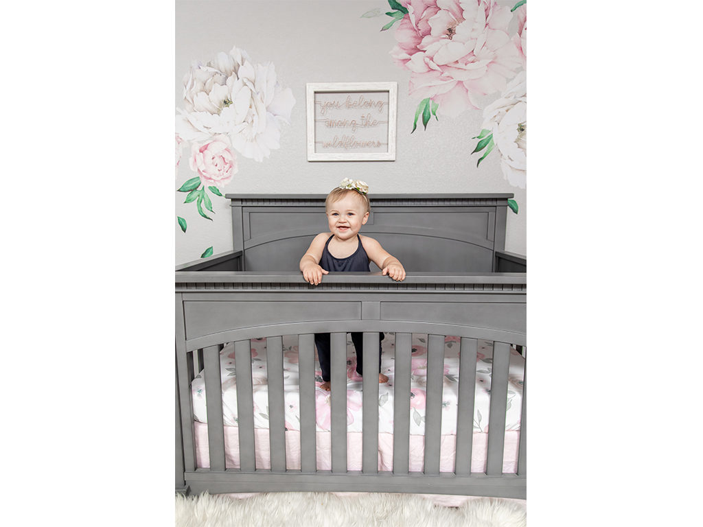 Gray And Pink Floral Baby Girl Nursery With The Evolur Santa Fe