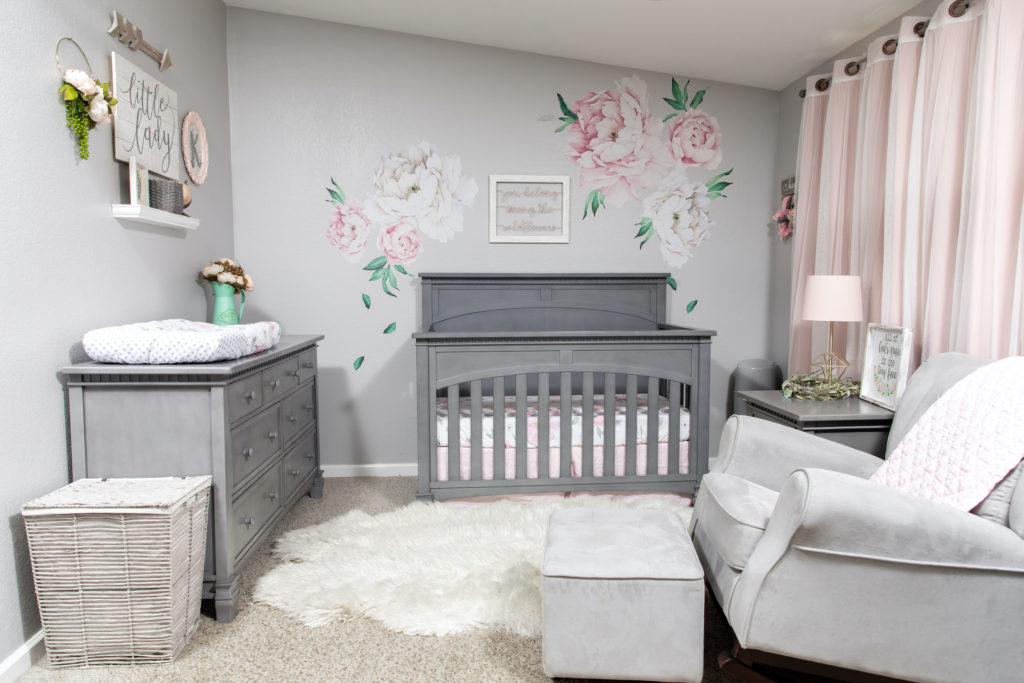 Pink and store grey nursery decor